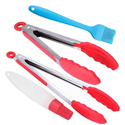 Heat Resistant Silicone Stainless Steel Kitchen Grilling Tongs 9