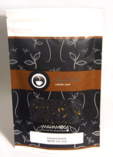 Mahamosa Coconut Vanilla Tea 2 oz - Flavored Black Tea Blend Loose Leaf (Looseleaf) (with black tea, shredded coconut and vanilla bits with coconut and vanilla flavor)