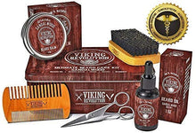 Load image into Gallery viewer, Beard Care Kit for Men- Sandalwood- Ultimate Beard Grooming Kit includes 100% Boar Beard Brush, Wood Beard Comb, Sandalwood Beard Balm, Sandalwood Beard Oil, Beard &amp; Mustache Scissors in a Metal Box
