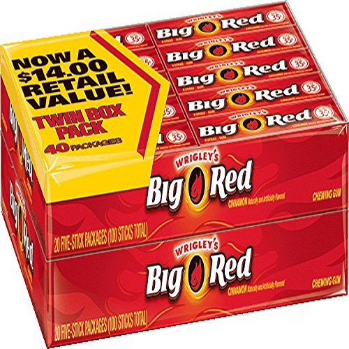 Wrigleys Big Red chewing gum, Cinnamon,40 pack, 5 sticks per pack
