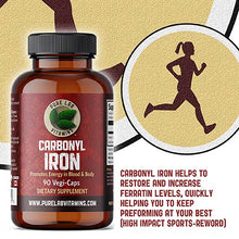 Load image into Gallery viewer, Pure Lab Vitamins Carbonyl Iron Supplement- 90 Vegetarian Caps - Unique Formulation of Metallic Iron with Ascorbic Acid, Superior Bioavailability - Non Constipating, Supports Red Blood Cell Formation
