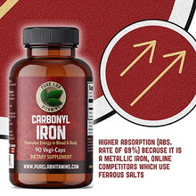 Load image into Gallery viewer, Pure Lab Vitamins Carbonyl Iron Supplement- 90 Vegetarian Caps - Unique Formulation of Metallic Iron with Ascorbic Acid, Superior Bioavailability - Non Constipating, Supports Red Blood Cell Formation
