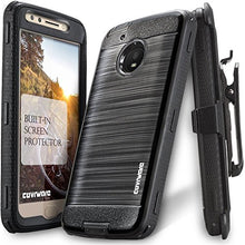 Load image into Gallery viewer, COVRWARE Iron Tank Case Compatible with Moto E4 PLUS with Built-in [Screen Protector] Heavy Duty Full-Body Holster Armor [Brushed Metal Texture] Case [Belt Clip][Kickstand], Black
