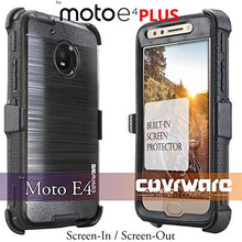Load image into Gallery viewer, COVRWARE Iron Tank Case Compatible with Moto E4 PLUS with Built-in [Screen Protector] Heavy Duty Full-Body Holster Armor [Brushed Metal Texture] Case [Belt Clip][Kickstand], Black
