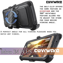 Load image into Gallery viewer, COVRWARE Iron Tank Case Compatible with Moto E4 PLUS with Built-in [Screen Protector] Heavy Duty Full-Body Holster Armor [Brushed Metal Texture] Case [Belt Clip][Kickstand], Black
